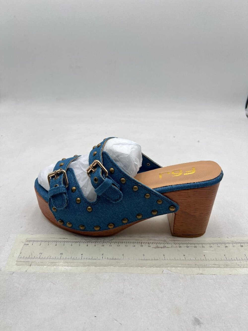 FSJ Blue Platform Chunky Heel Double Strap Buckle Square Open Toe Slide Sandals